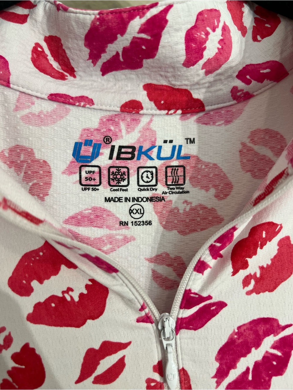 Ibkul quarter zip long sleeve lightweight top kiss red lip print sz XXL golf - Picture 6 of 12